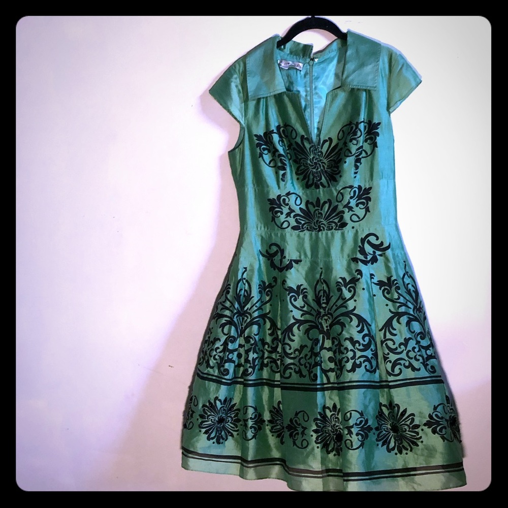 Green and Black Tribal Print Dress